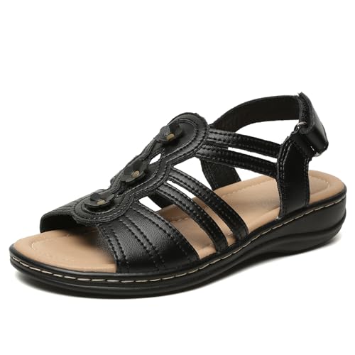 Brykan Women's Comfortable Leather Walking Sandals with Arch Support for Casual Summer Travel and Beach Dates